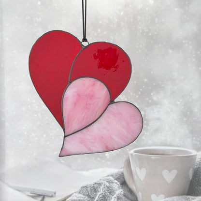 Heart Suncatcher - Double Heart in Red & Pink