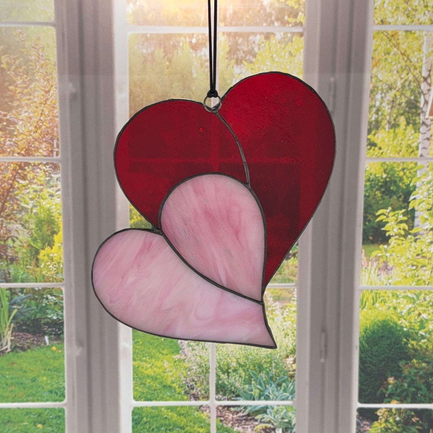 Heart Suncatcher - Double Heart in Red & Pink