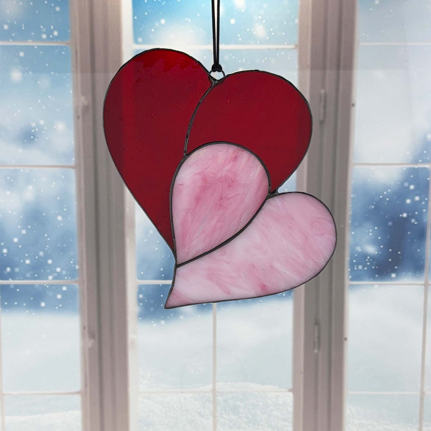 Heart Suncatcher - Double Heart in Red & Pink
