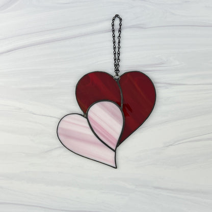 Heart Suncatcher - Double Heart in Red & Pink Iridescent
