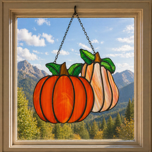 Double Pumpkin Stained Glass Suncatcher