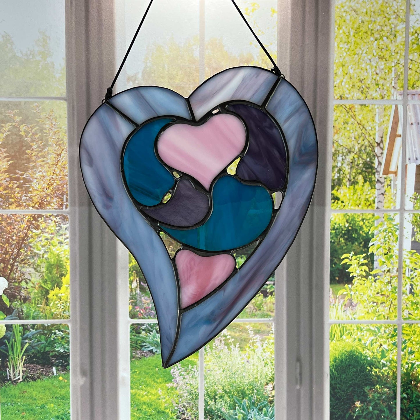 Hearts within a Heart Suncatcher - Blue, Pink, Purple