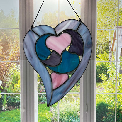 Hearts within a Heart Suncatcher - Blue, Pink, Purple