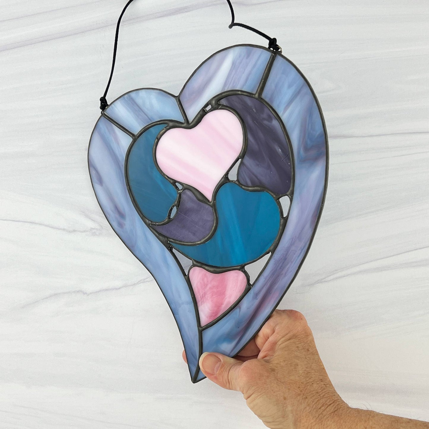 Hearts within a Heart Suncatcher - Blue, Pink, Purple