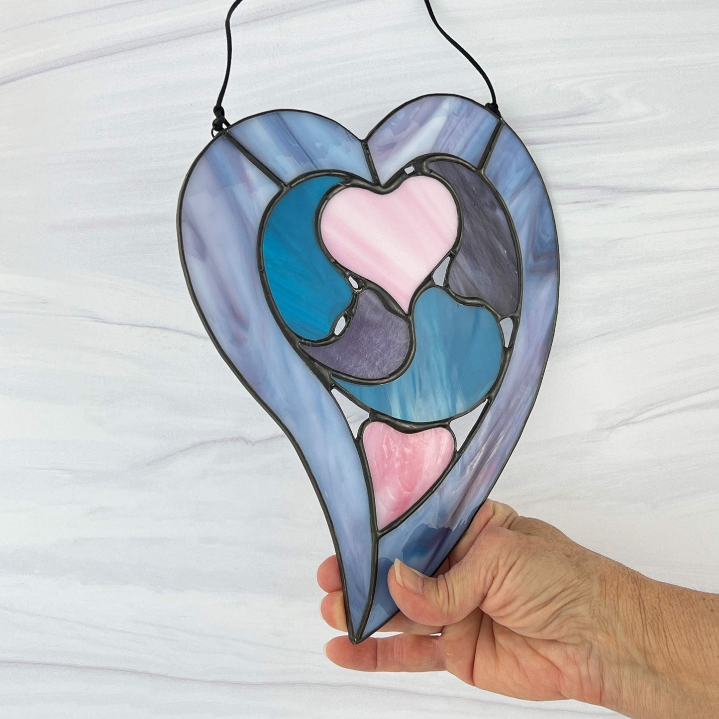 Hearts within a Heart Suncatcher - Blue, Pink, Purple