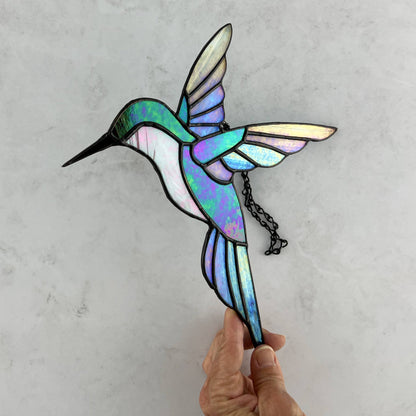 Hummingbird in Iridescent Blue, Purple, and Pink