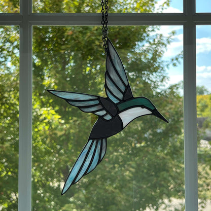 Hummingbird in Flight - Teal, Purple & Iridescent Pink