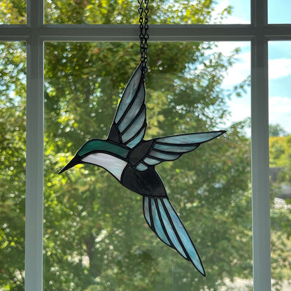 Hummingbird in Flight - Teal, Purple & Iridescent Pink
