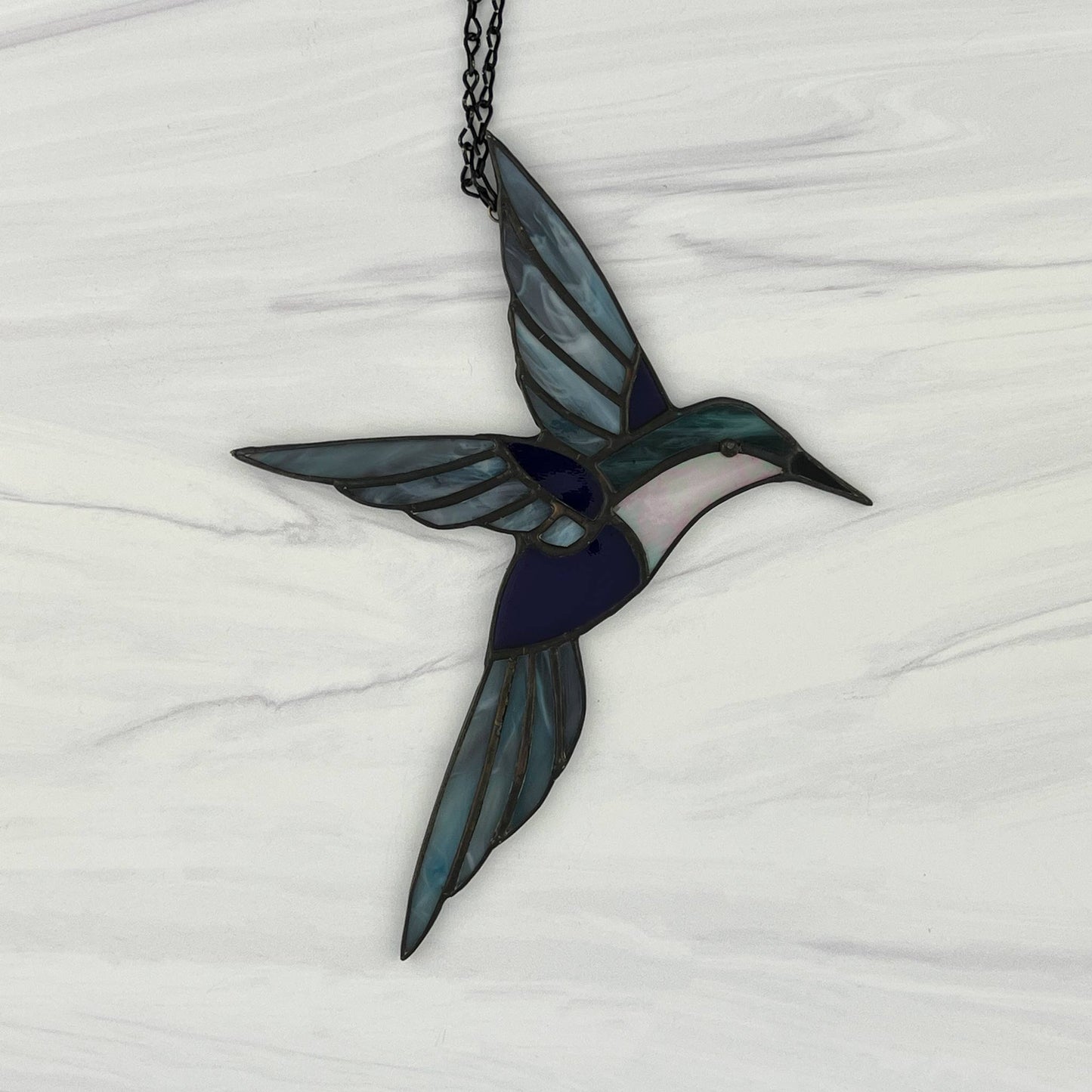Hummingbird in Flight - Teal, Purple & Iridescent Pink