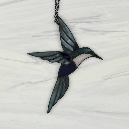 Hummingbird in Flight - Teal, Purple & Iridescent Pink