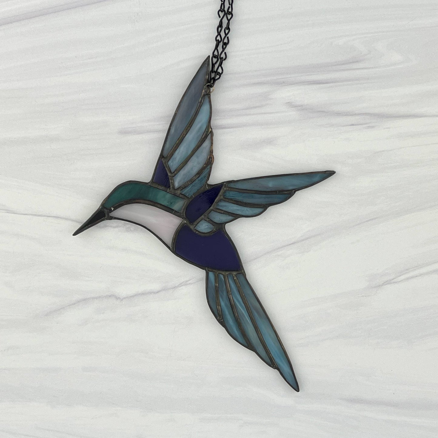 Hummingbird in Flight - Teal, Purple & Iridescent Pink