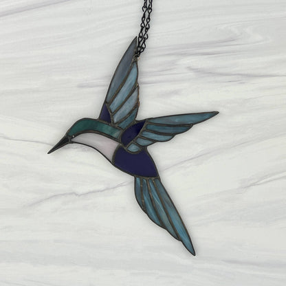 Hummingbird in Flight - Teal, Purple & Iridescent Pink