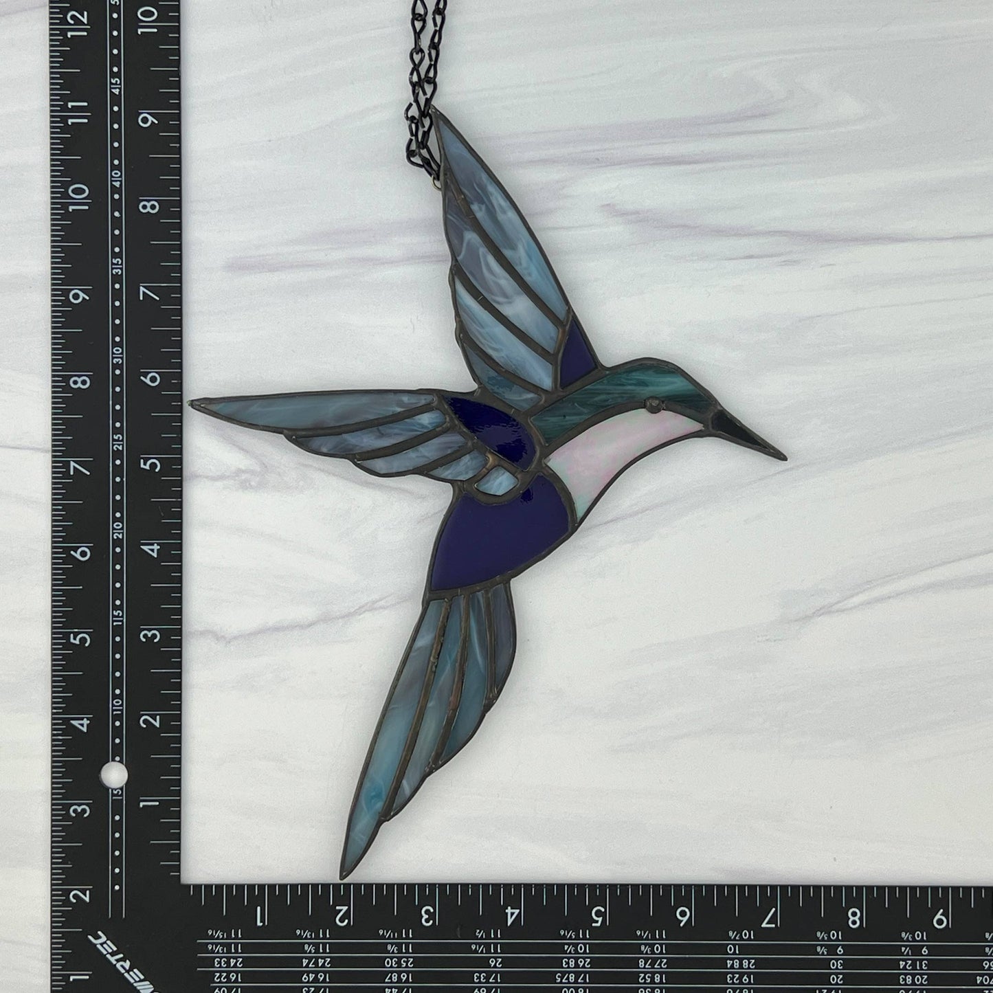 Hummingbird in Flight - Teal, Purple & Iridescent Pink
