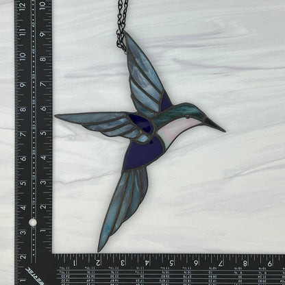 Hummingbird in Flight - Teal, Purple & Iridescent Pink