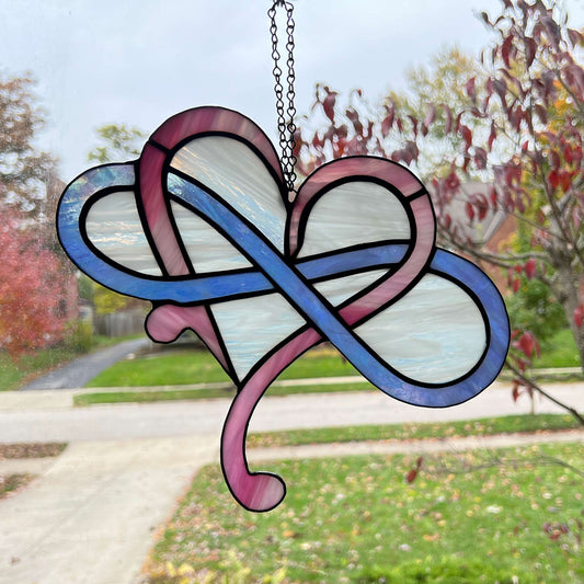 Modern Infinity Heart Suncatcher - Pink, Blue Iridescent and White Swirl