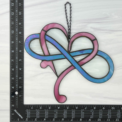 Modern Infinity Heart Suncatcher - Pink, Blue Iridescent and White Swirl
