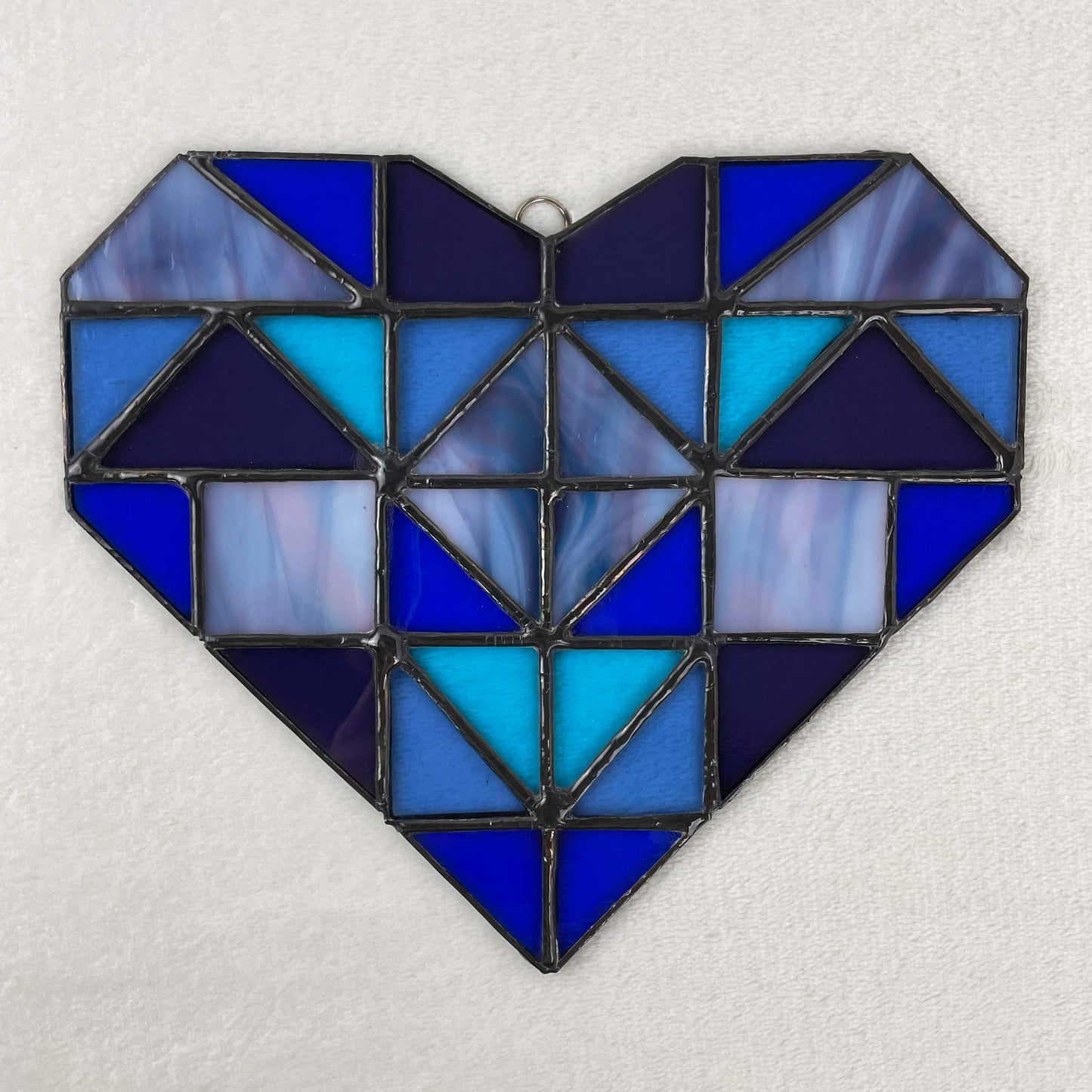 Patchwork Quilt Heart Suncatcher - Blues & Purples
