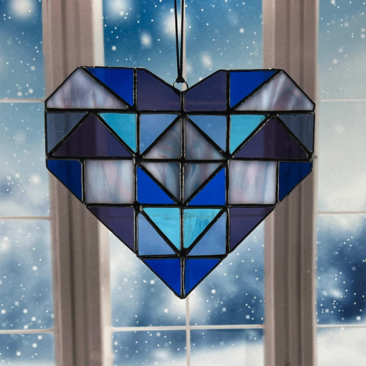 Patchwork Quilt Heart Suncatcher - Blues & Purples