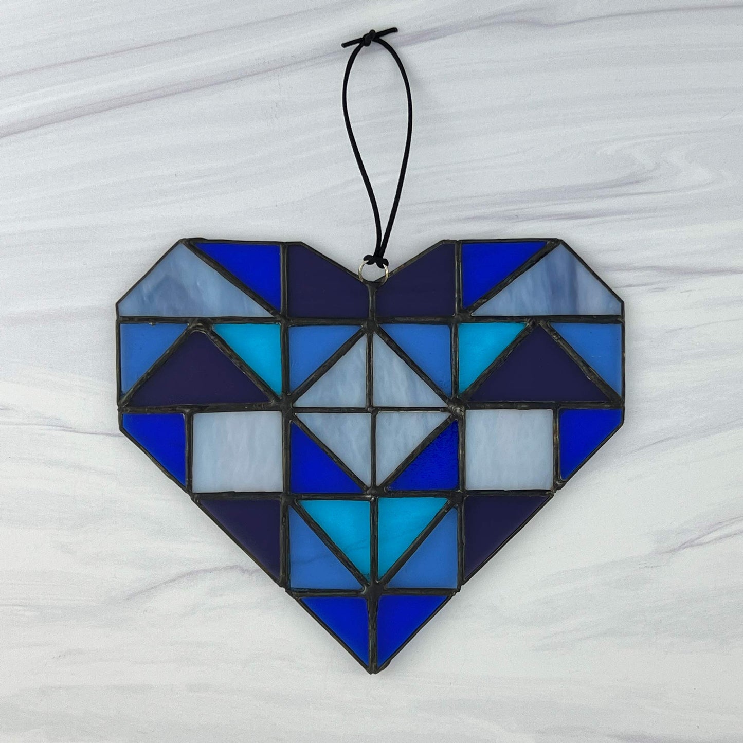 Patchwork Quilt Heart Suncatcher - Blues & Purples