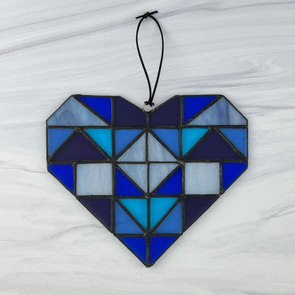 Patchwork Quilt Heart Suncatcher - Blues & Purples
