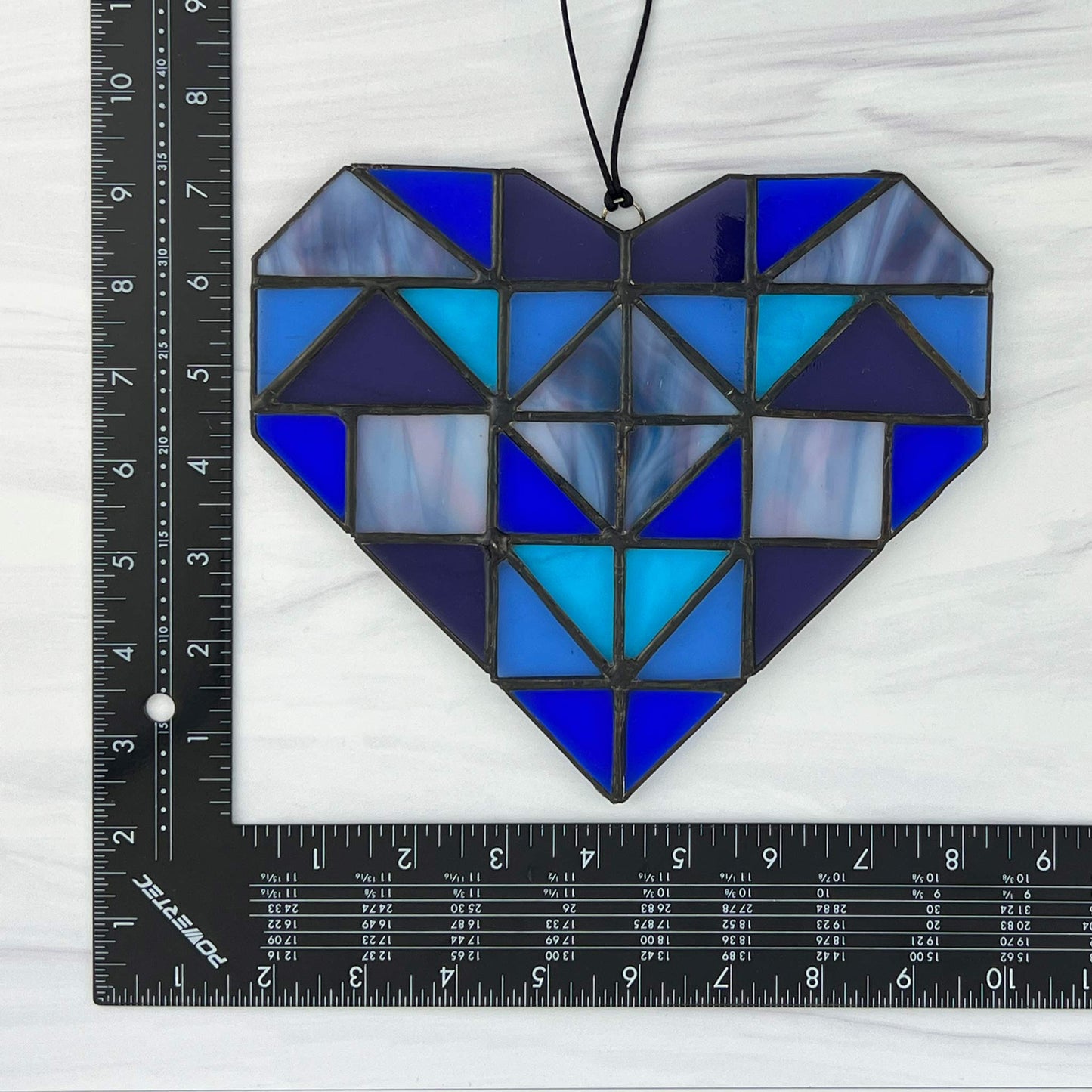 Patchwork Quilt Heart Suncatcher - Blues & Purples