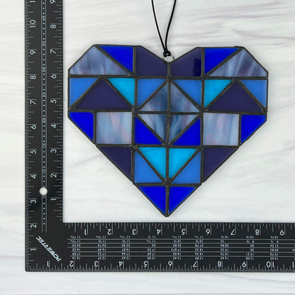Patchwork Quilt Heart Suncatcher - Blues & Purples