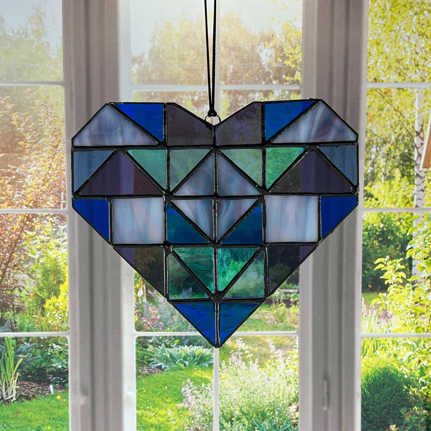 Patchwork Quilt Heart Suncatcher - Blues & Purples