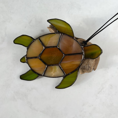 Sea Turtle in Amber and Olive Green (5x6)