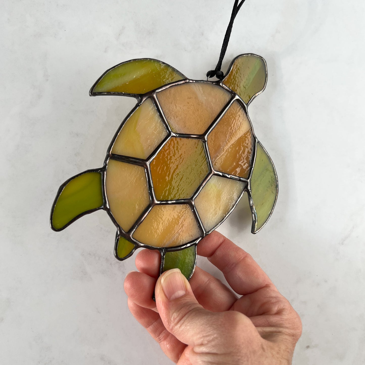 Sea Turtle in Amber and Olive Green (5x6)