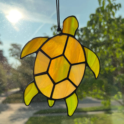 Sea Turtle in Amber and Olive Green (5x6)