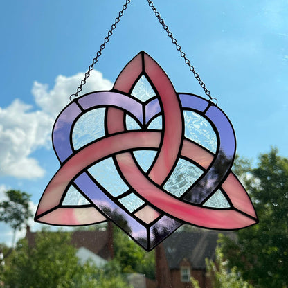 Celtic Triquetra Heart (Celtic Sisters Knot) Suncatcher - Pink/Purple