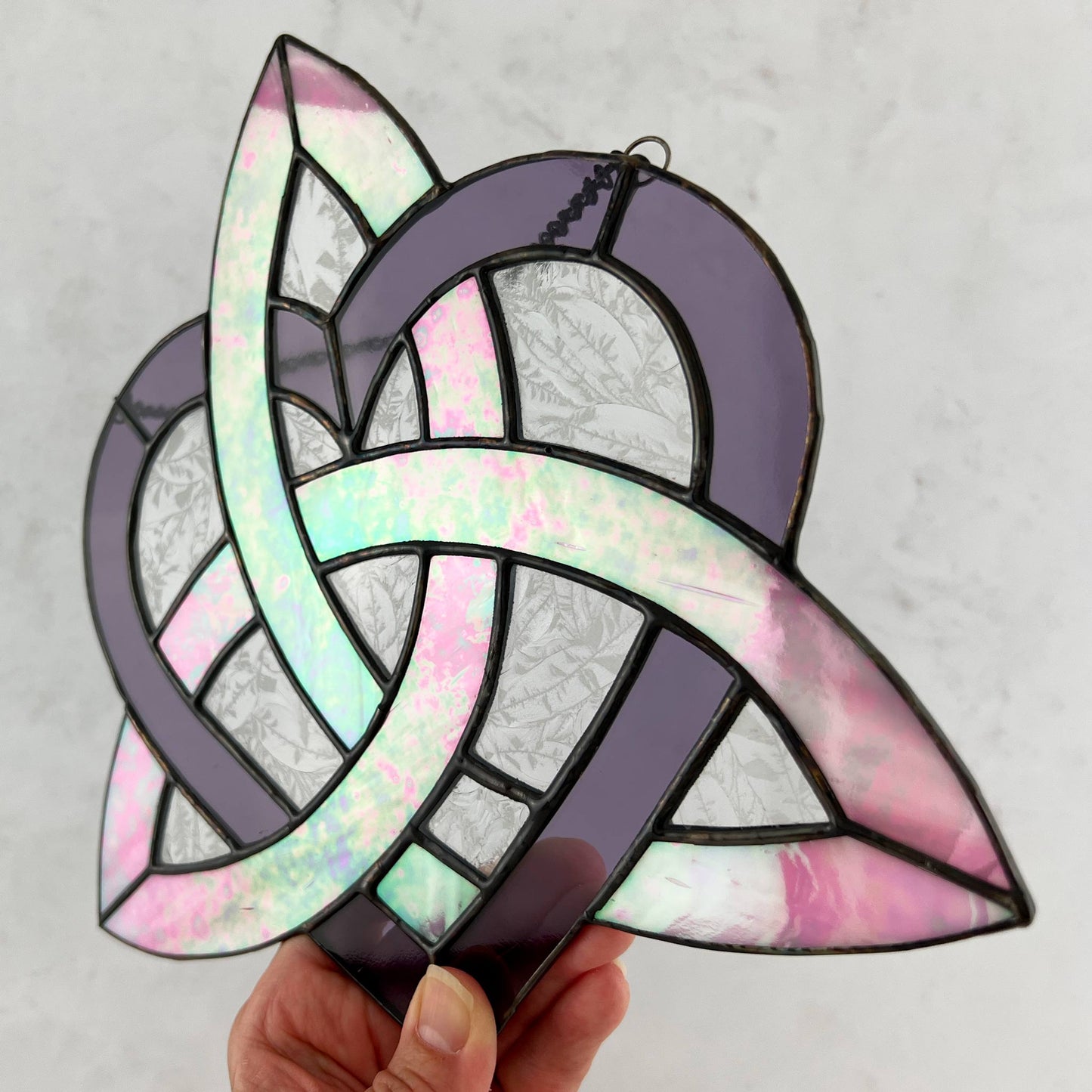 Celtic Triquetra Heart (Celtic Sisters Knot) Suncatcher - Pink/Purple