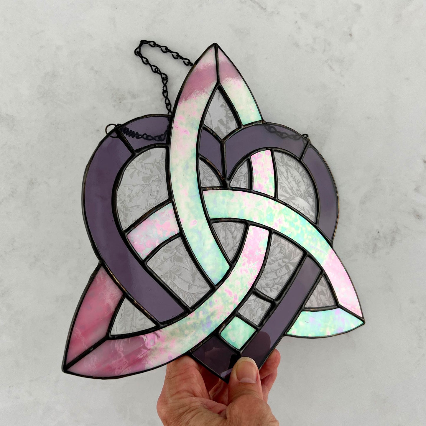 Celtic Triquetra Heart (Celtic Sisters Knot) Suncatcher - Pink/Purple