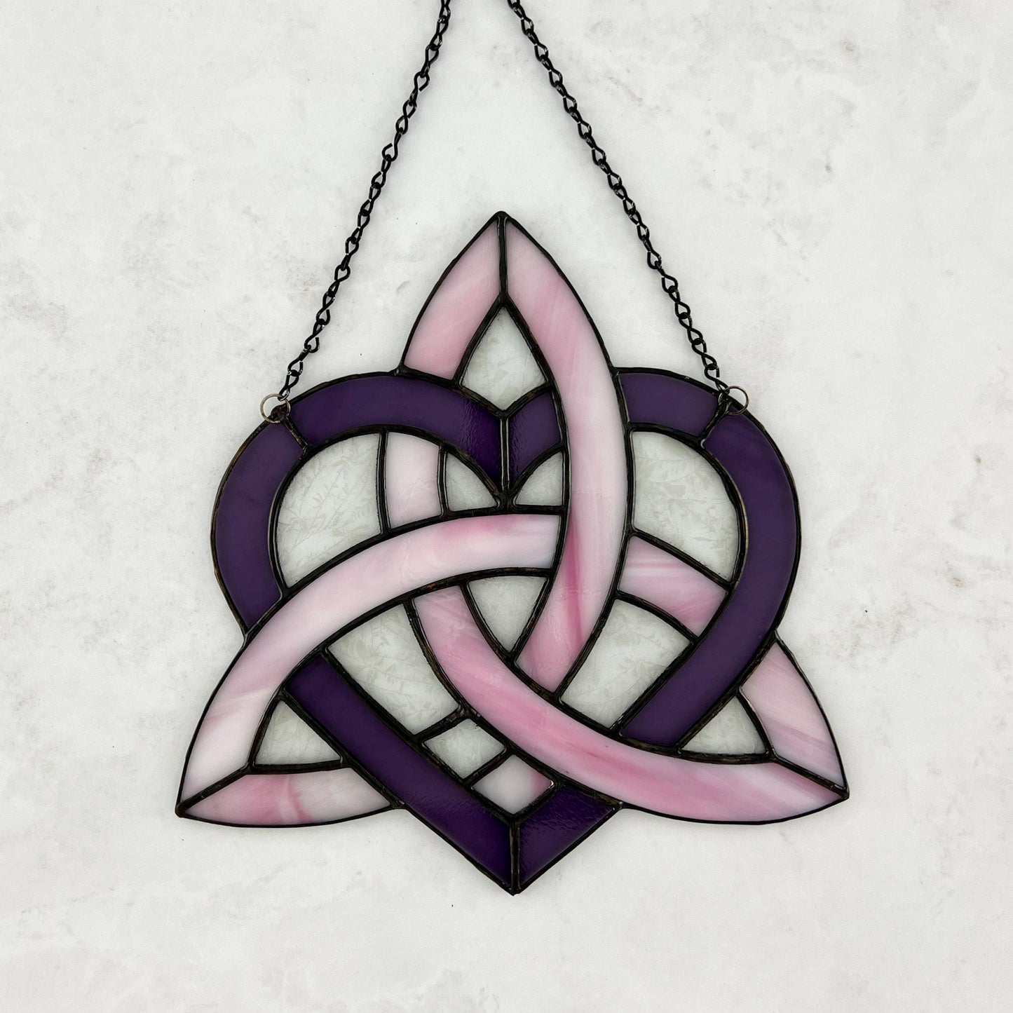 Celtic Triquetra Heart (Celtic Sisters Knot) Suncatcher - Pink/Purple