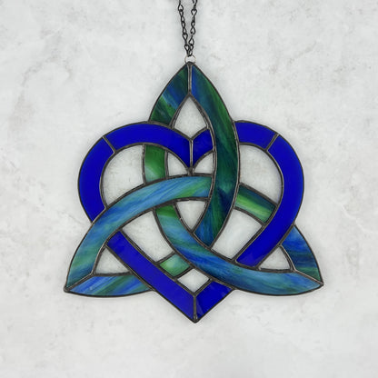 Celtic Triquetra Heart (Celtic Sisters Knot) Suncatcher - Blue/Green