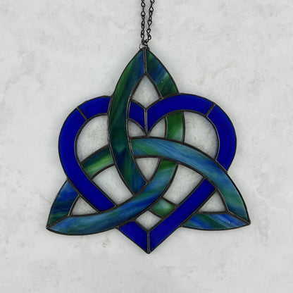 Celtic Triquetra Heart (Celtic Sisters Knot) Suncatcher - Blue/Green