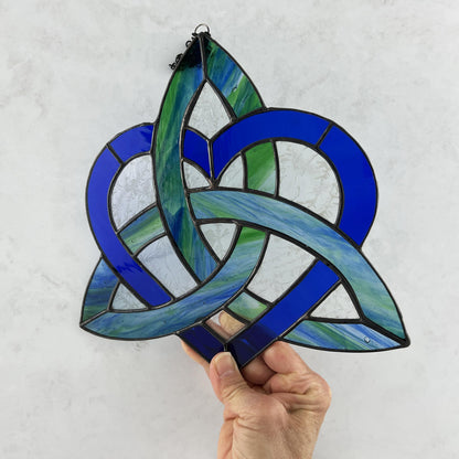 Celtic Triquetra Heart (Celtic Sisters Knot) Suncatcher - Blue/Green