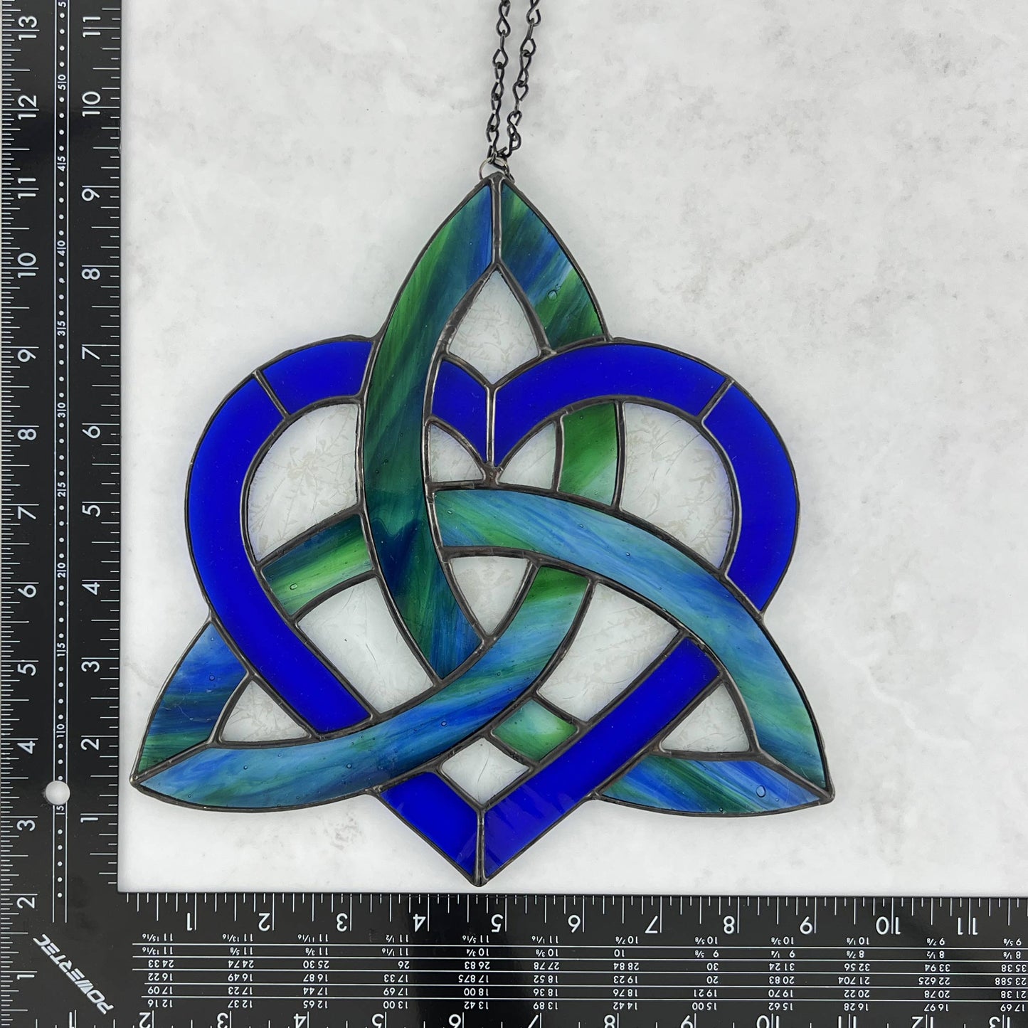 Celtic Triquetra Heart (Celtic Sisters Knot) Suncatcher - Blue/Green