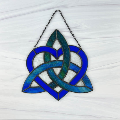 Celtic Triquetra Heart (Celtic Sisters Knot) Suncatcher - Blue/Green