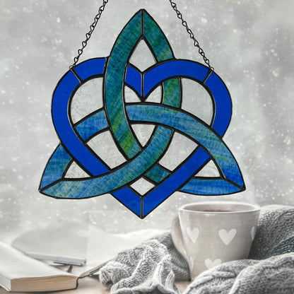 Celtic Triquetra Heart (Celtic Sisters Knot) Suncatcher - Blue/Green