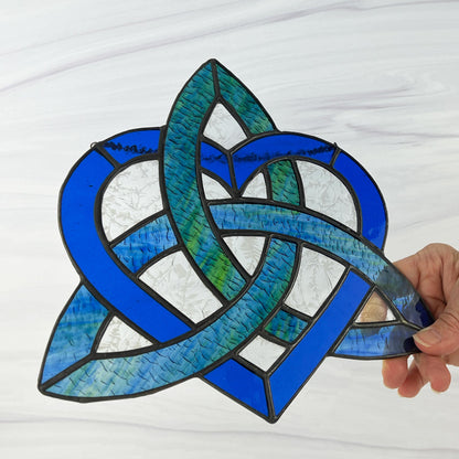 Celtic Triquetra Heart (Celtic Sisters Knot) Suncatcher - Blue/Green