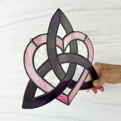 Celtic Triquetra Heart (Celtic Sisters Knot) Suncatcher - Pink/Purple