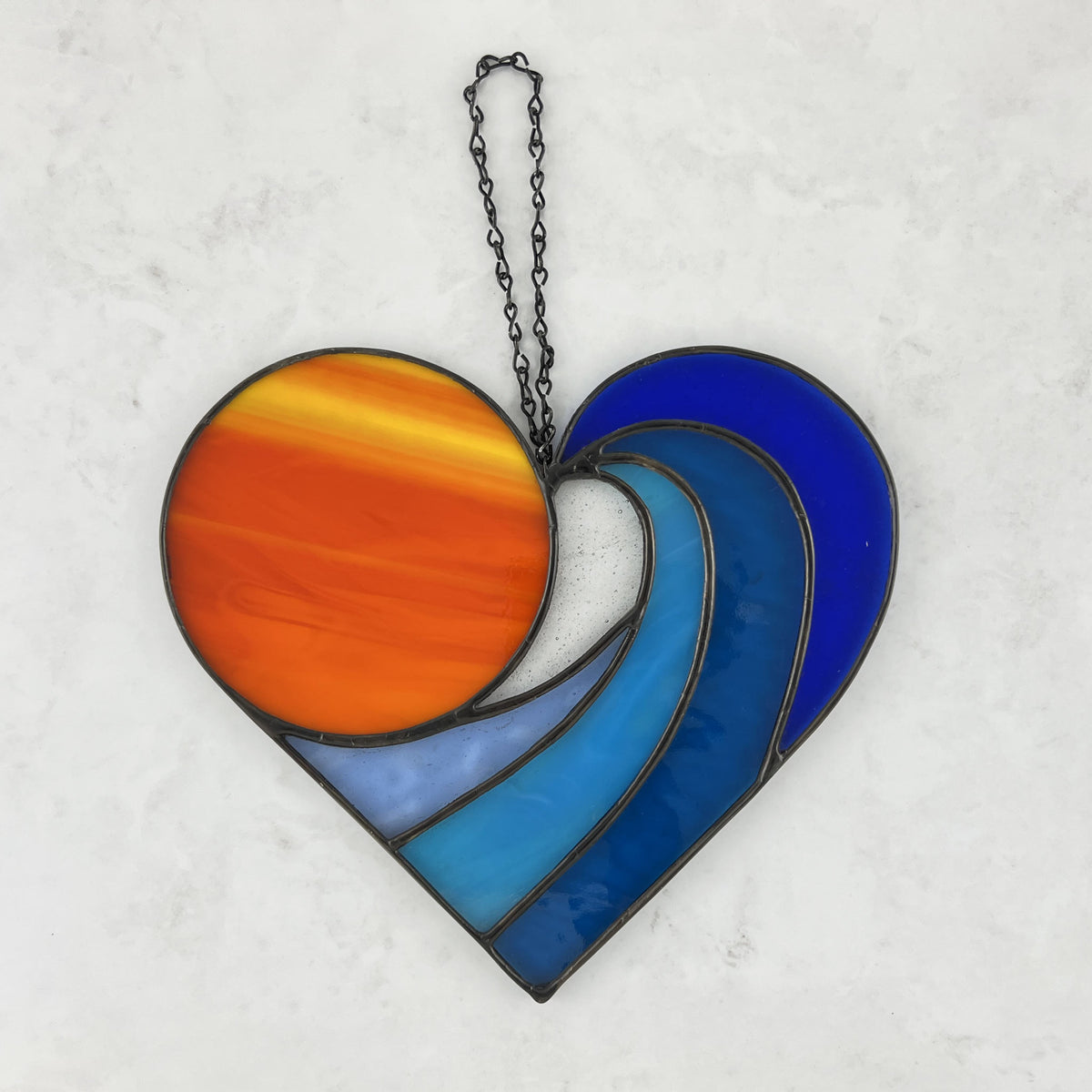 Stained Glass Sunset Over the Ocean Waves Suncatcher - glass gifts ...