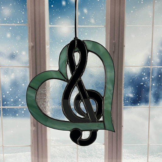 Treble Clef Heart Suncatcher - Sea Green & Black