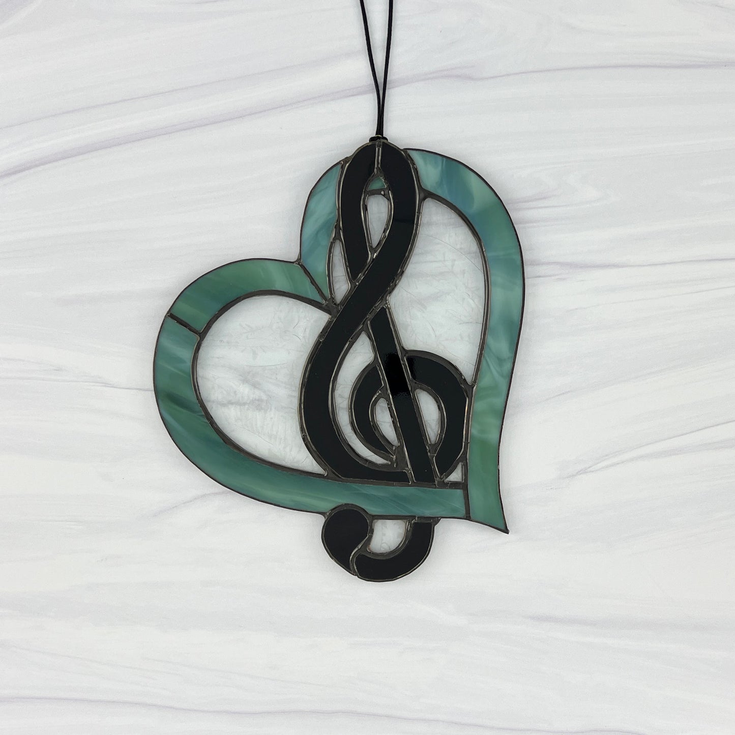 Treble Clef Heart Suncatcher - Sea Green & Black