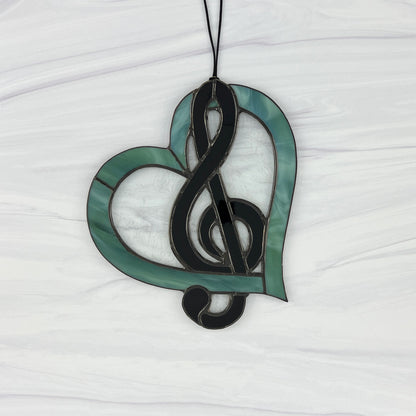 Treble Clef Heart Suncatcher - Sea Green & Black