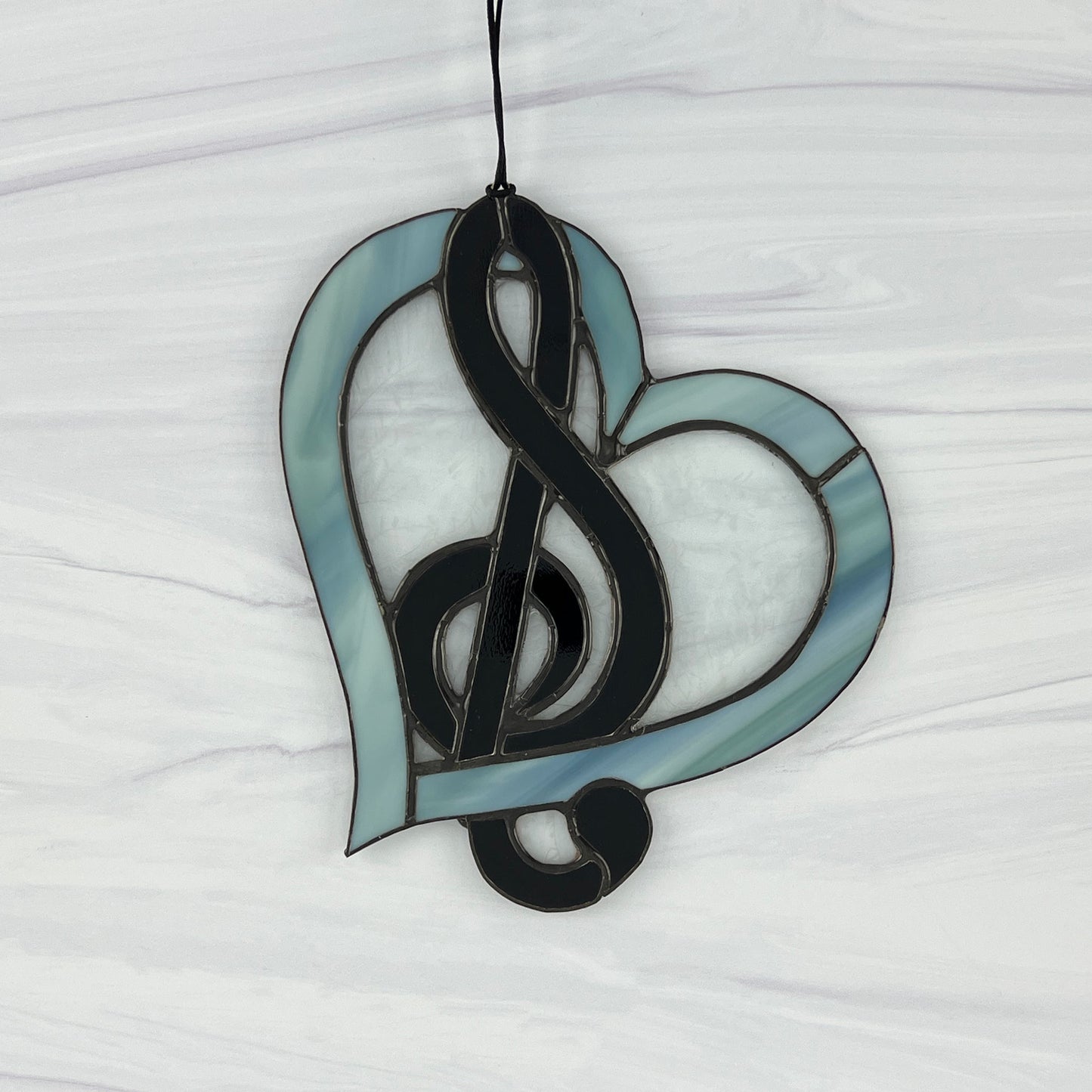 Treble Clef Heart Suncatcher - Sea Green & Black
