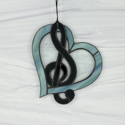 Treble Clef Heart Suncatcher - Sea Green & Black