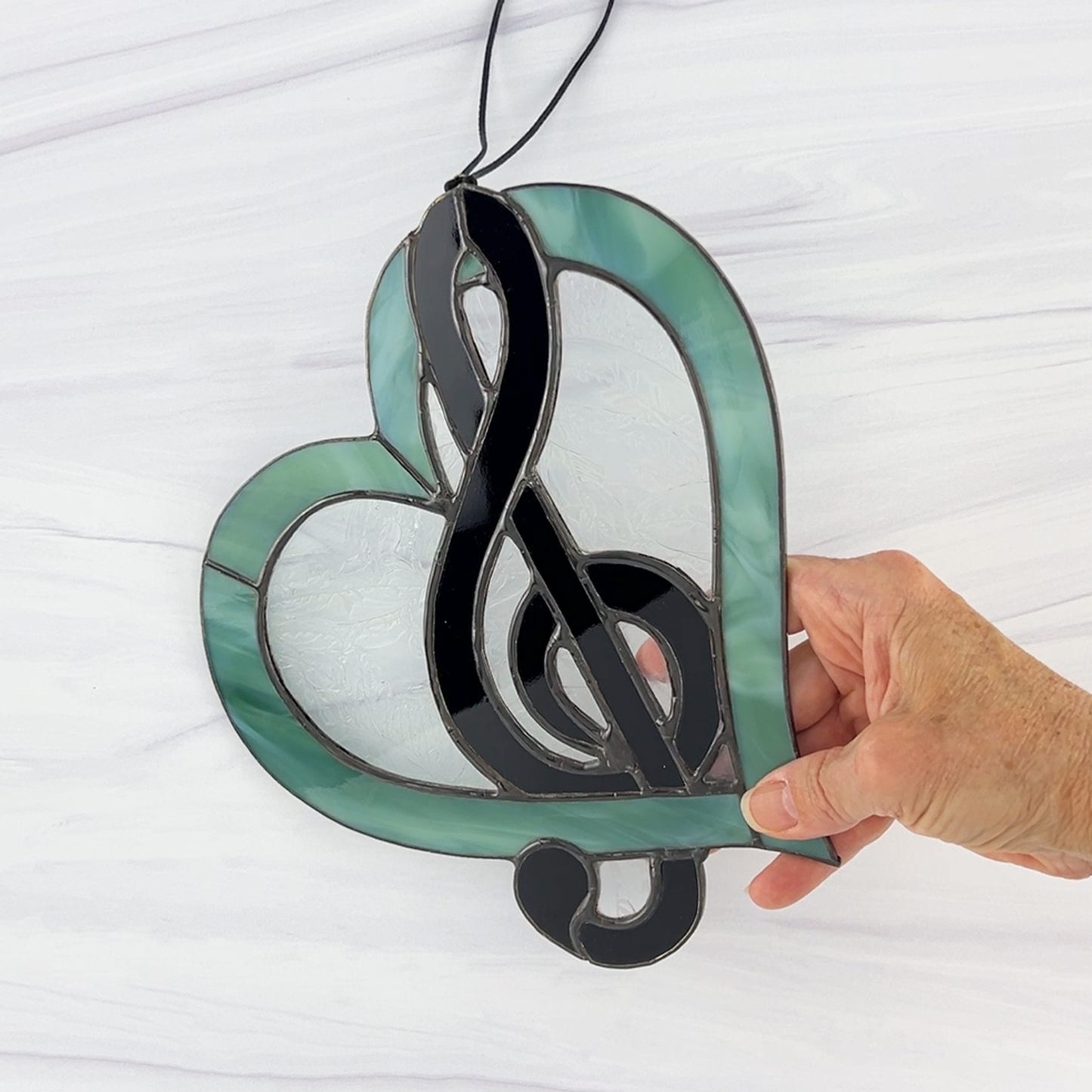 Treble Clef Heart Suncatcher - Sea Green & Black