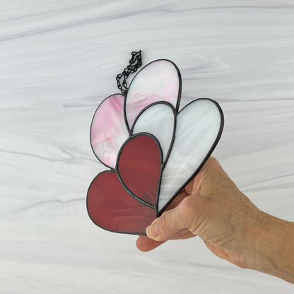 Heart Suncatcher - Three Hearts in Red Pink & White